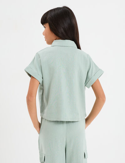 Chemise nouée manches courtes en lin vert pastel fille