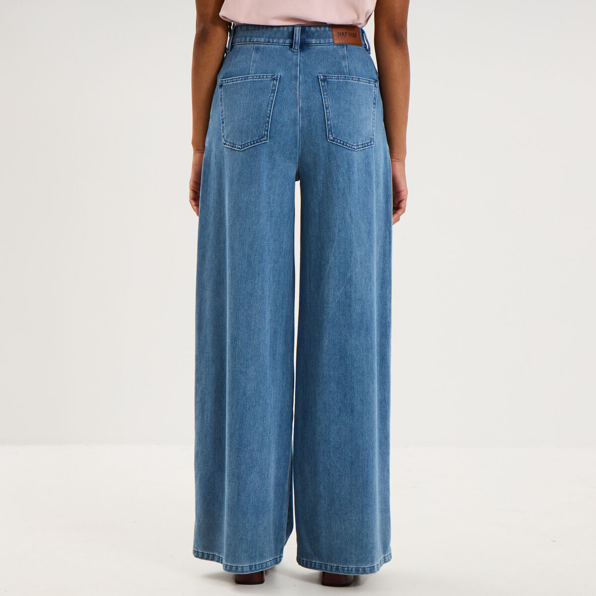 Jean large taille mi-haute &agrave; pinces denim double stone femme