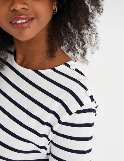 T-shirt manches 3/4 avec boutons coton ecru femme