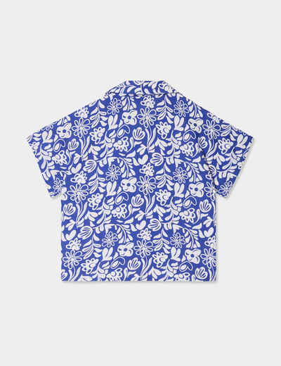 Chemise nouée manches courtes bleu roi fille