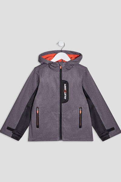 Veste déperlante droite à capuche gris foncé garçon