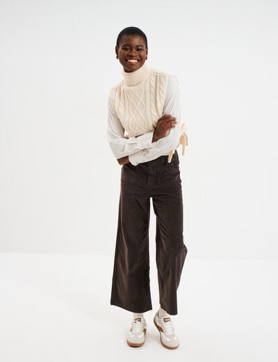 Pantalon effet velours flare 7/8&egrave;me marron fonc&eacute; femme