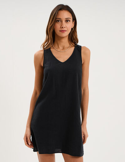 Robe droite courte lin majoritaire noir femme