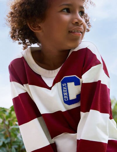 T-shirt col rond manches longues coton bordeaux gar&ccedil;on