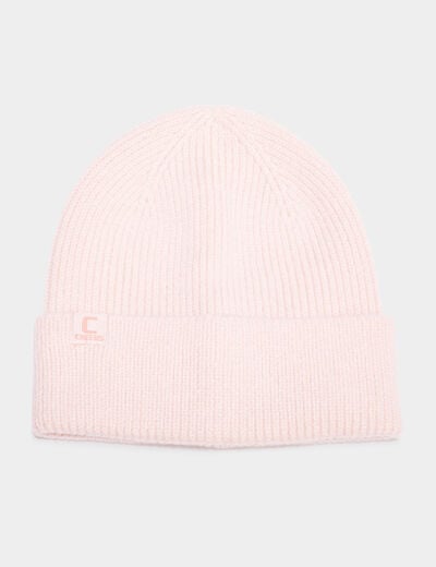 Bonnet tricoté avec bord à revers Creeks rose clair femme