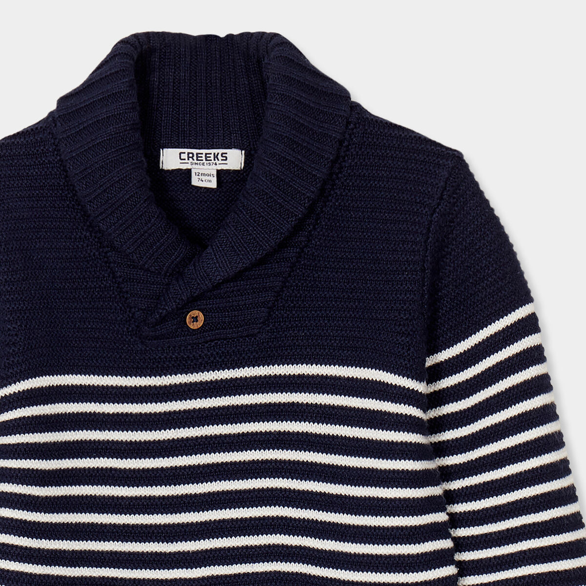 Pull col châle boutonné en coton Creeks bleu marine bébé garçon