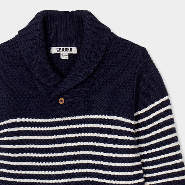 pull col chale boutonne en coton creeks bleu marine bebeg Pull col châle boutonné en coton Creeks bleu marine bébé garçon