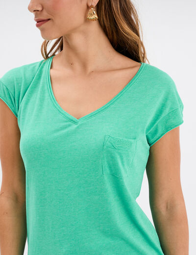 T-shirt col v poche poitrine Creeks vert menthe femme