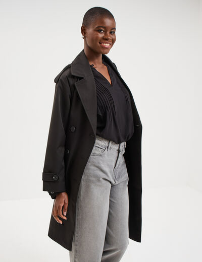 Trench long ceintur&eacute; noir femme