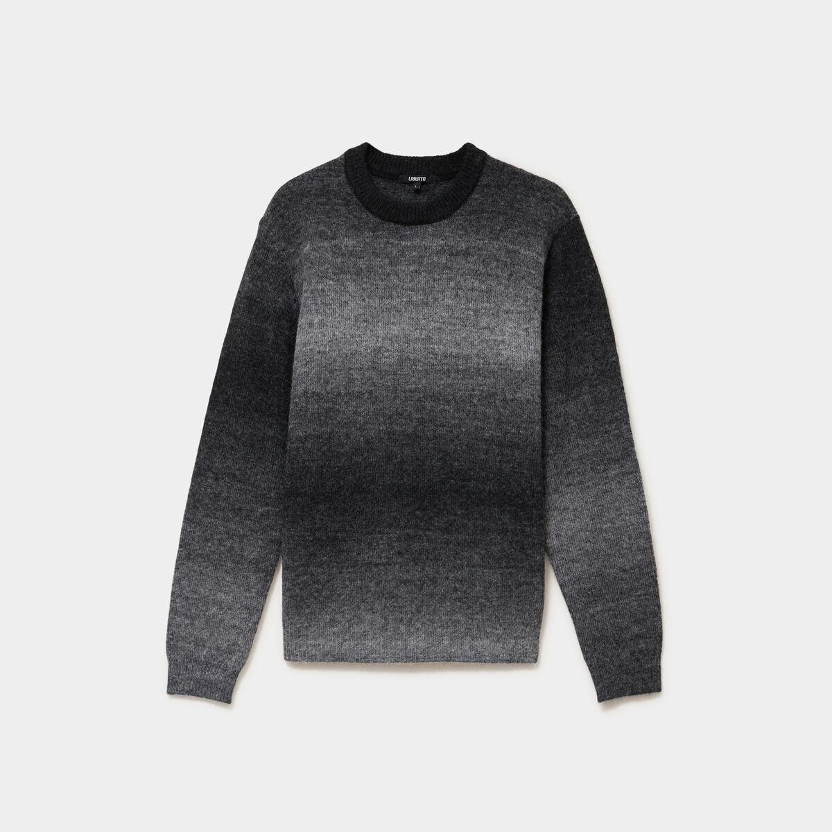Pull droit col rond manches longues gris fonc&eacute; homme