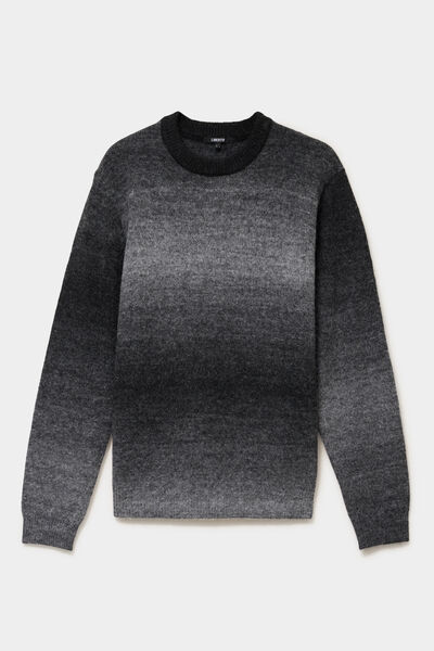 Pull droit col rond manches longues gris fonc&eacute; homme