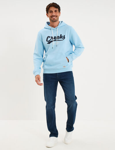 Sweat hoodie 1 poche manches longues bleu clair homme