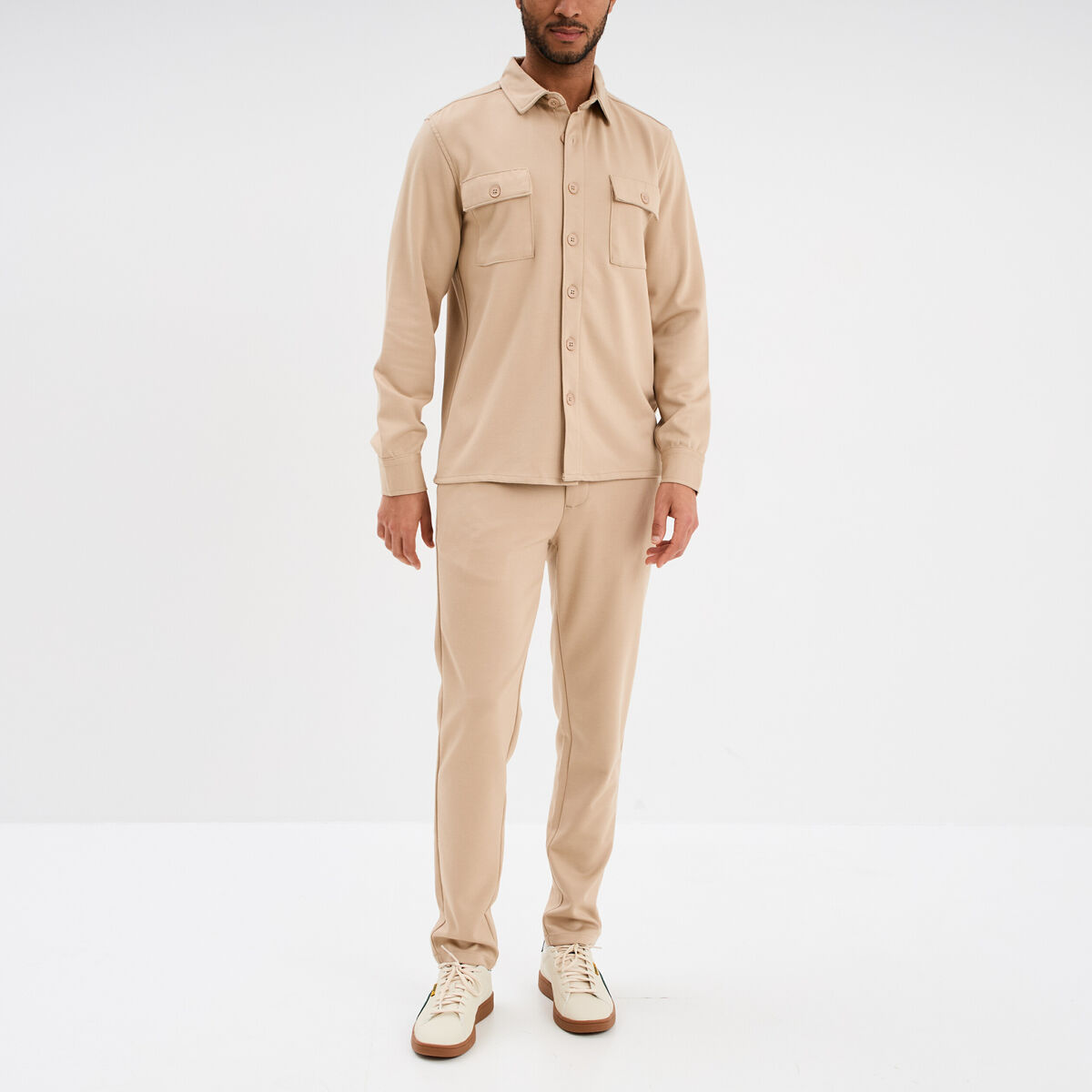 Surchemise manches longues 2 poches beige homme