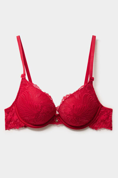 Soutien-gorge maxi push-up dentelle rouge femme