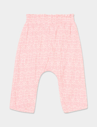 Pantalon fluide taille élastiquée coton blanc bébé fille