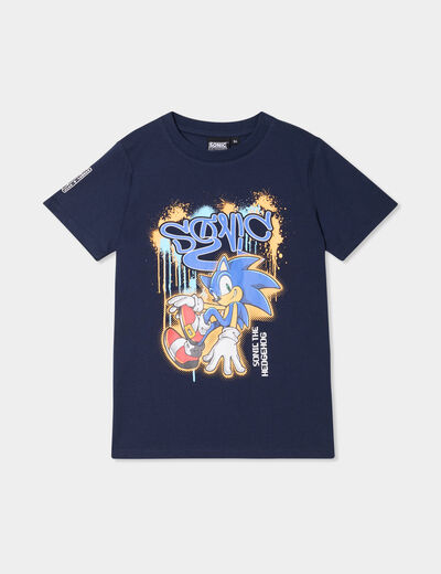 T-shirt manches courtes coton Sonic bleu marine garçon