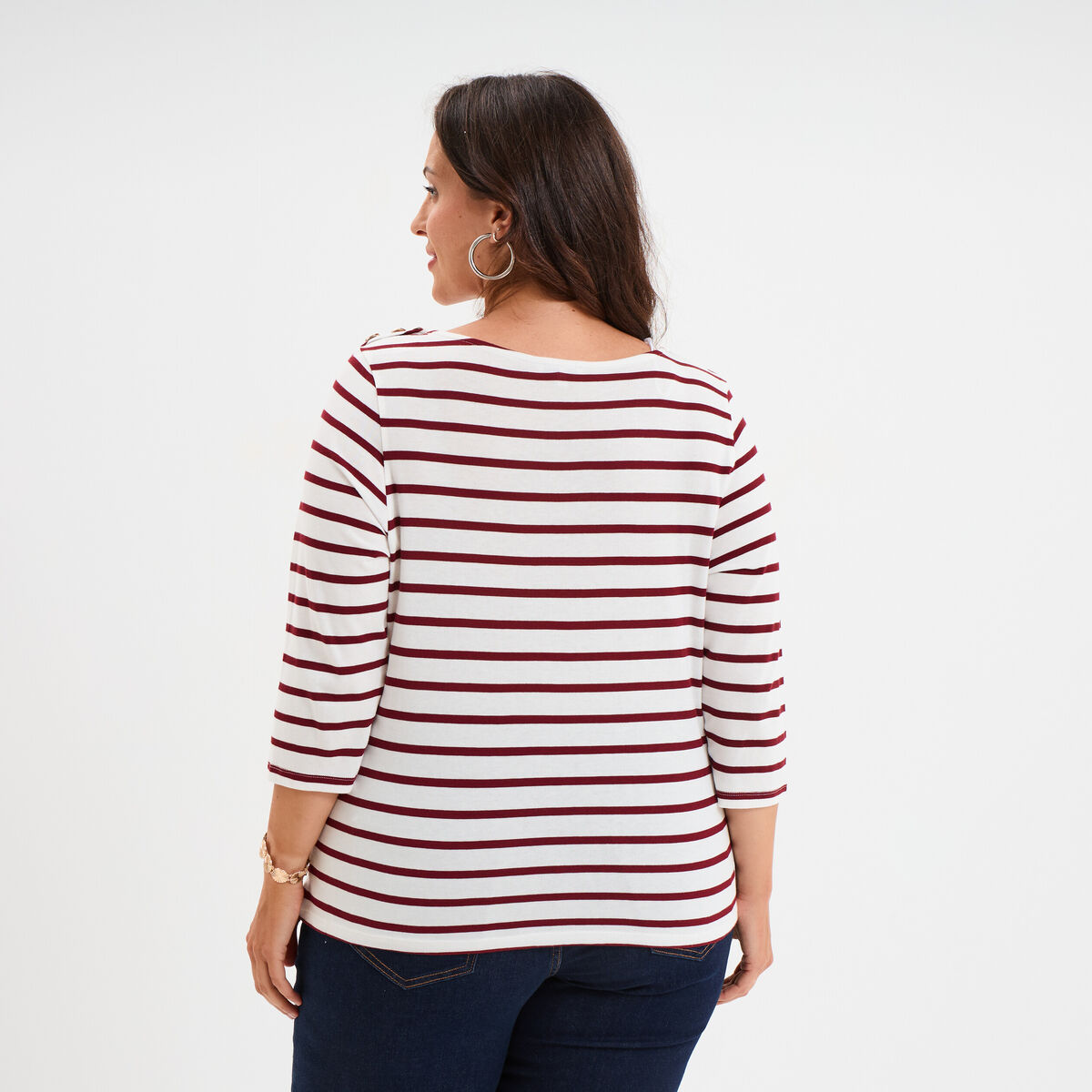 T-shirt col rond manches 3/4 coton ecru femme grande taille
