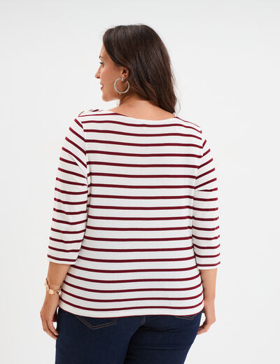 T-shirt col rond manches 3/4 coton ecru femme grande taille