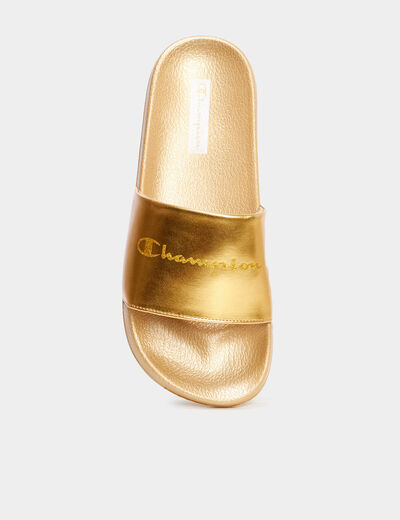 Claquettes métallisées Champion jaune or femme