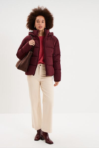 Doudoune &agrave; capuche zipp&eacute;e femme violet fonc&eacute; femme