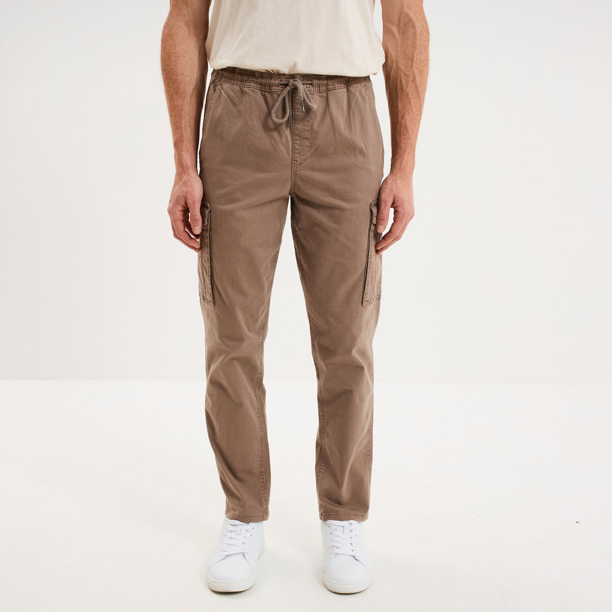 Pantalon cargo taille &eacute;lastiqu&eacute;e marron homme