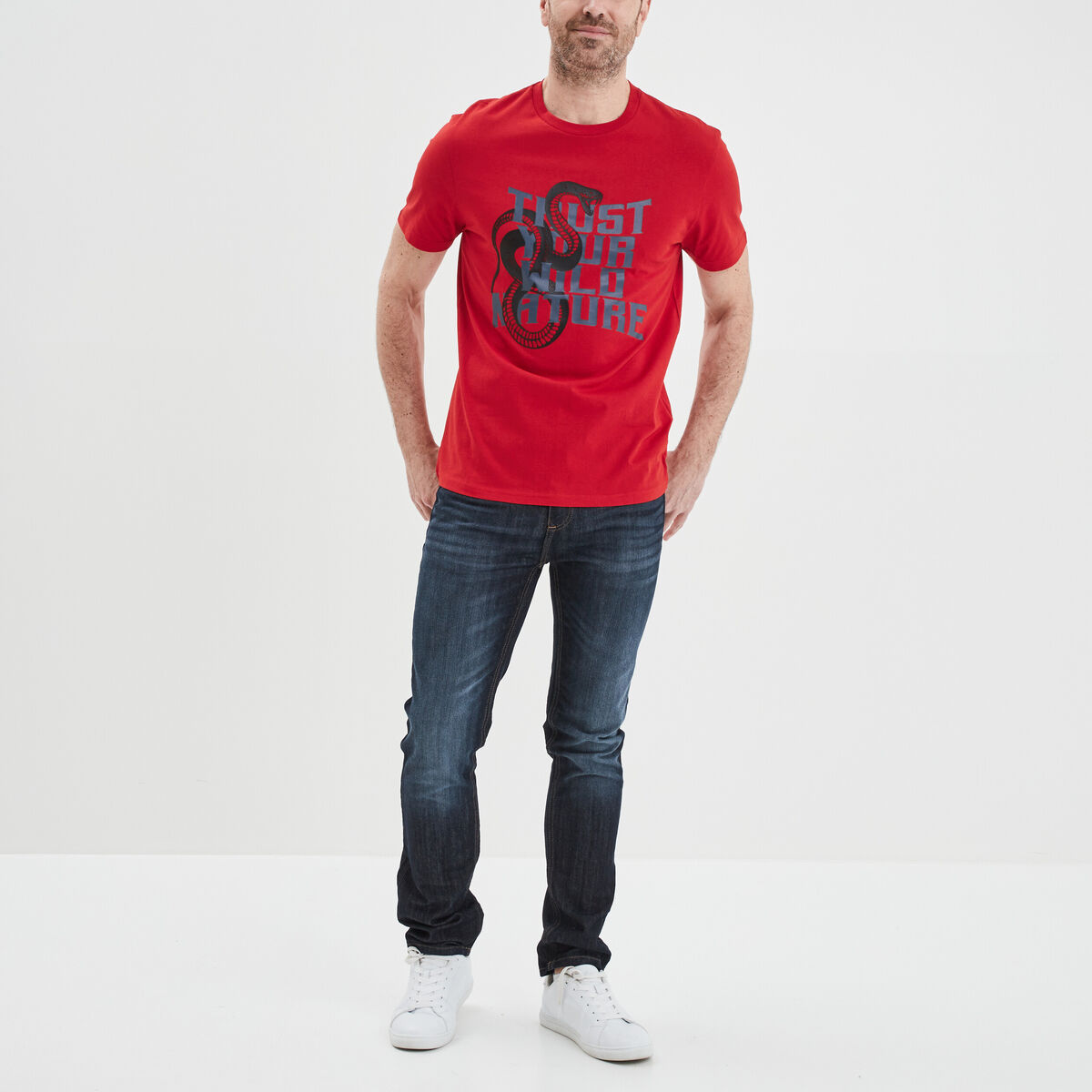 T-shirt manches courtes coton Liberto rouge foncé homme