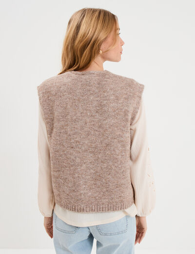 Gilet sans manches col en V beige femme