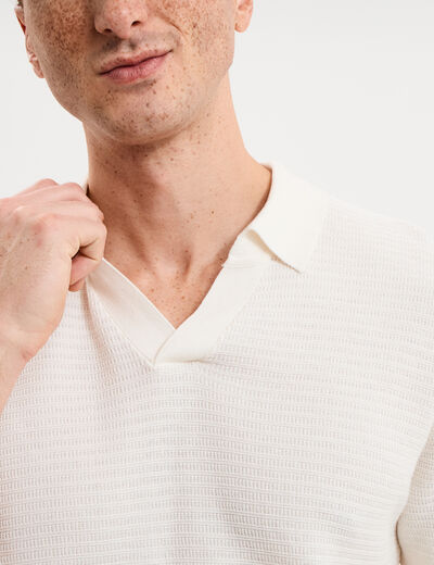 Polo manches courtes textur&eacute; coton blanc homme