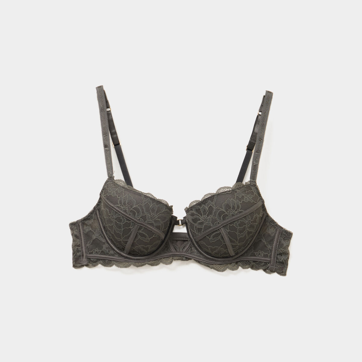 Soutien-gorge corbeille padd&eacute; dentelle vert kaki femme