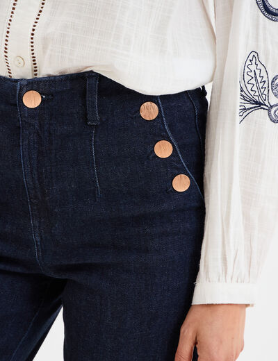 Jeans flare 7/8ème taille haute coton denim brut femme