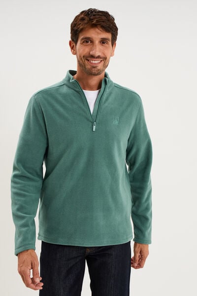 Sweat polaire col camionneur vert fonc&eacute; homme