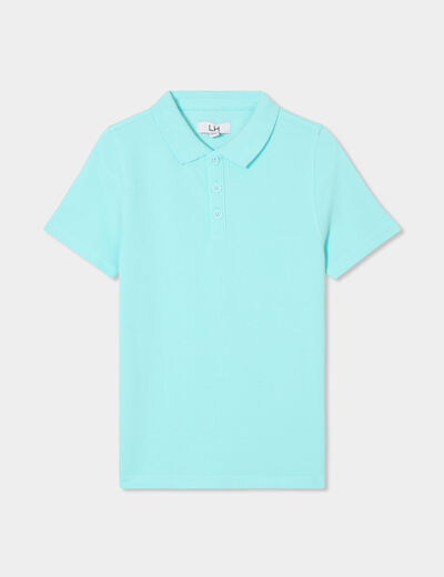 Polo manches courtes à détail brodé bleu turquoise garçon