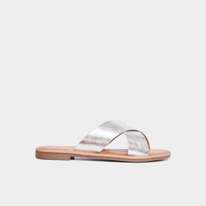 Mules brides larges croisées gris argent femme