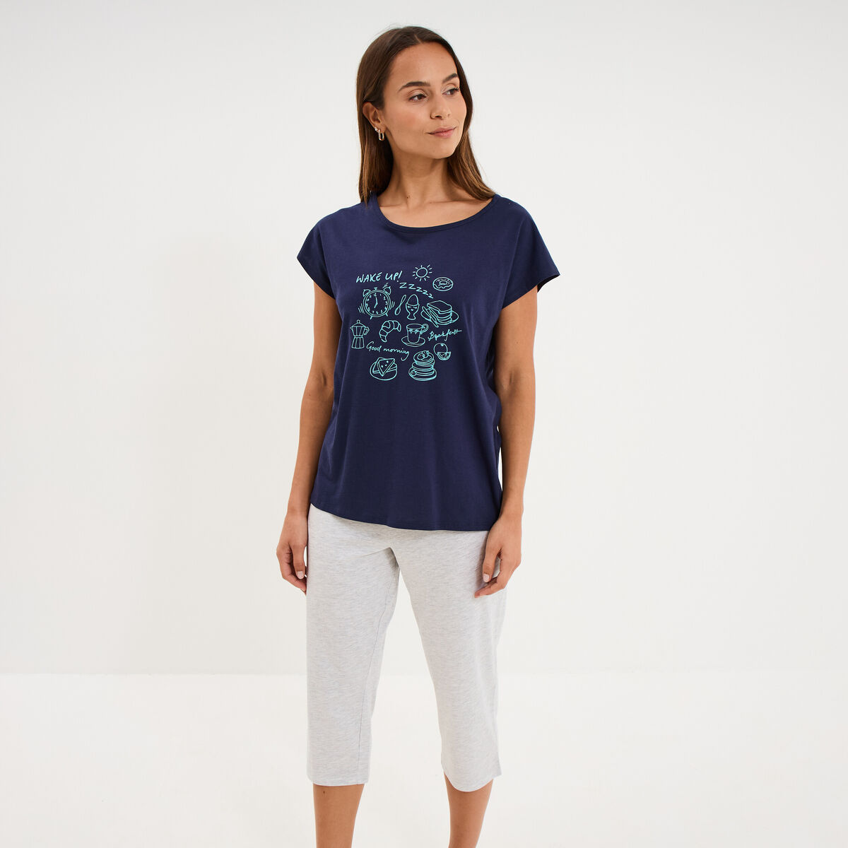Ensemble pyjama corsaire et t-shirt bleu marine femme