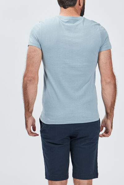T-shirt manches courtes col tunisien bleu gris homme