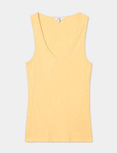 Débardeur col rond côtelé coton jaune clair femme