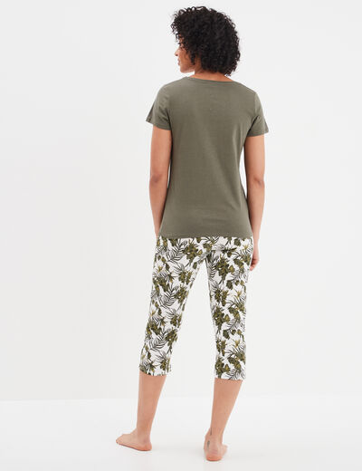 Ensemble pyjama corsaire 2 pièces coton vert kaki femme