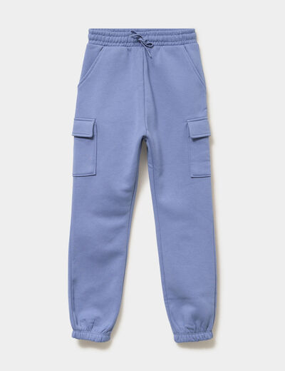Pantalon de jogging cargo molletonn&eacute; bleu lavande fille