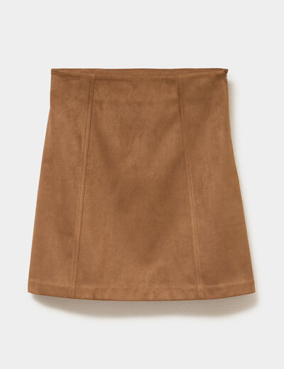 Jupe-short flare effet su&eacute;dine marron femme