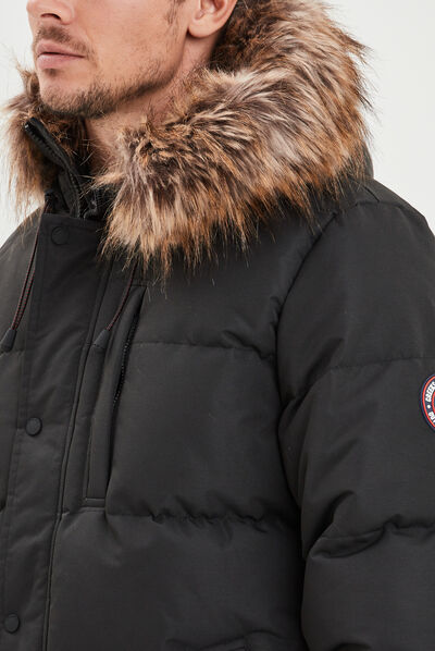 Parka courte avec capuche fourrure noir homme