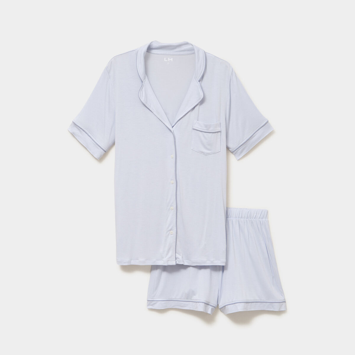 Ensemble pyjama fluide short et chemise bleu clair femme