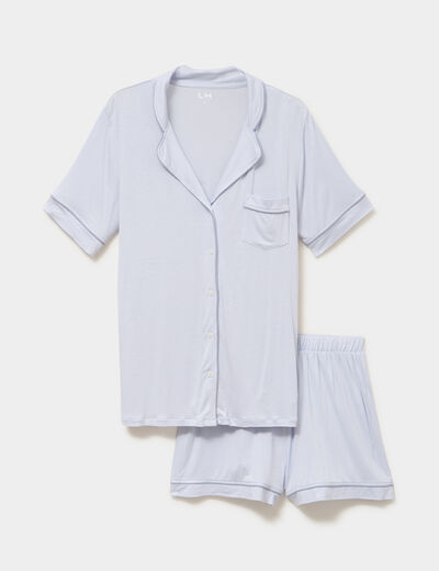 Ensemble pyjama fluide short et chemise bleu clair femme