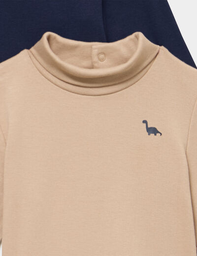 Lot 2 t-shirts col roul&eacute; boutonn&eacute; dos sable b&eacute;b&eacute; gar&ccedil;on