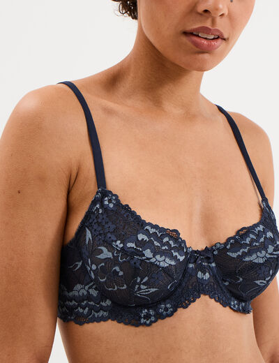 Soutien-gorge embo&icirc;tant dentelle bleu marine femme