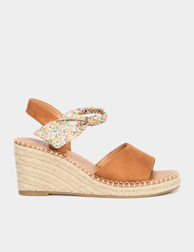 Sandales espadrille compens&eacute;es su&eacute;dine marron femme