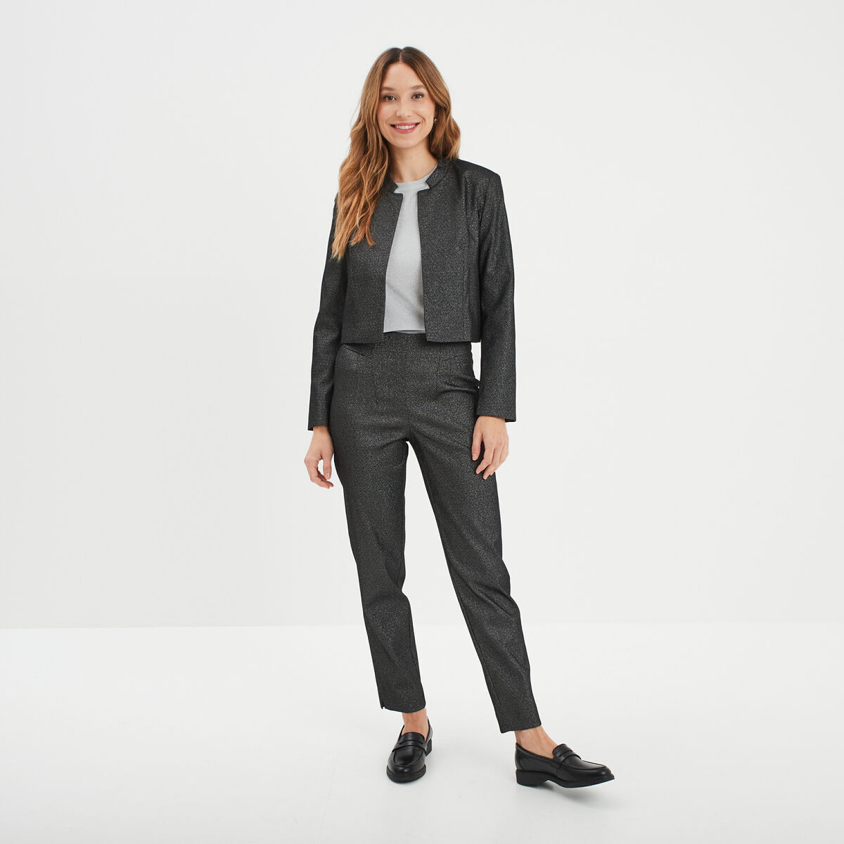 Veste courte &agrave; paillettes Mosquitos gris argent femme