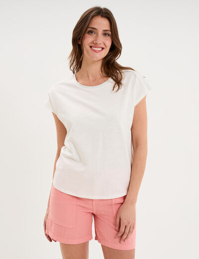T-shirt col rond manches courtes blanc femme