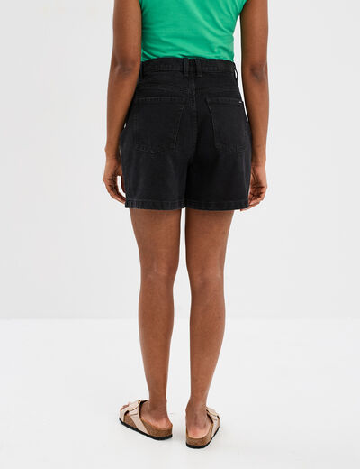 Short mom en jean 5 poches coton denim noir femme