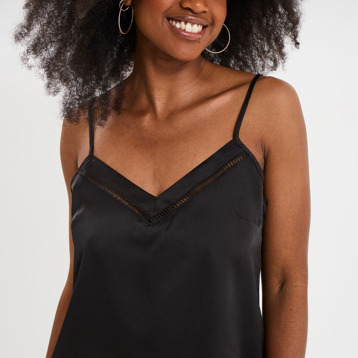 Caraco effet satin noir femme