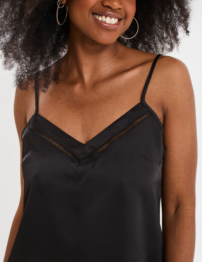 Caraco effet satin noir femme